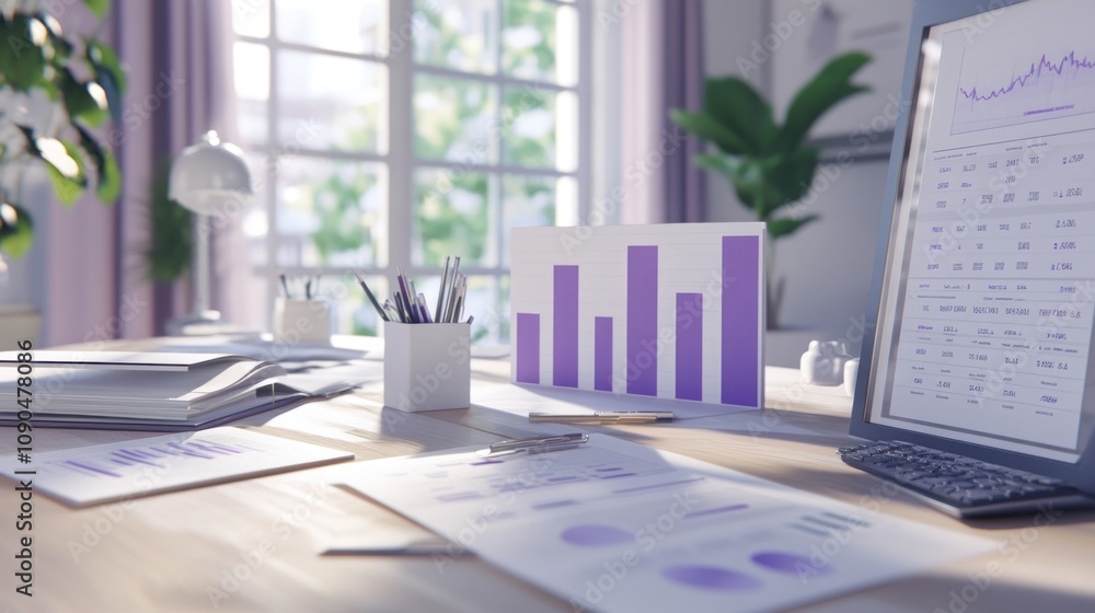 Poster A modern workspace featuring charts and graphs for business analysis.
