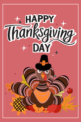 Thanksgiving Day vector greeting card. Hand drawn illustration.