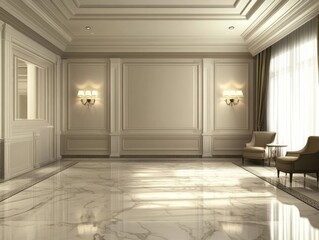 Obraz premium Elegant Room Interior Design With Marble Floor And Classic Decor