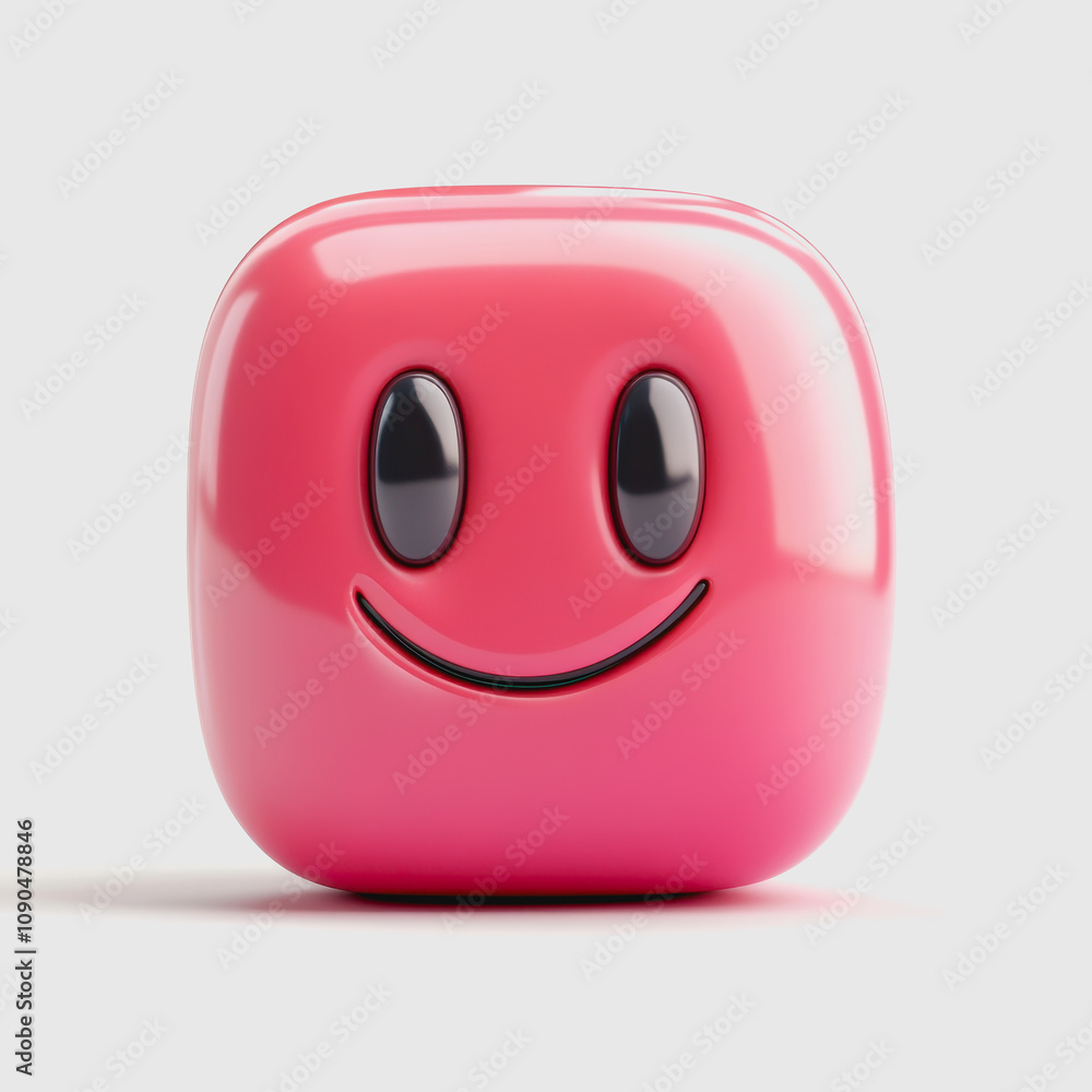 Poster cute pink smiley face character in with glossy surface and friendly expression on neutral background