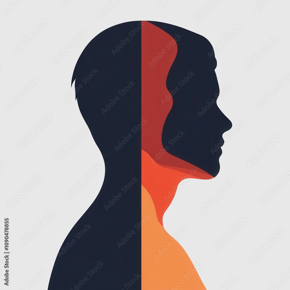 Poster elegant abstract representation of human profiles merging with bold color schemes and clean lines fo
