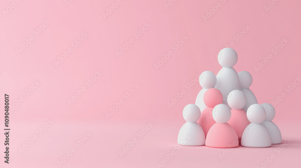 Aufkleber minimalist abstract representation of teamwork and collaboration with figures on a soft pastel pink 