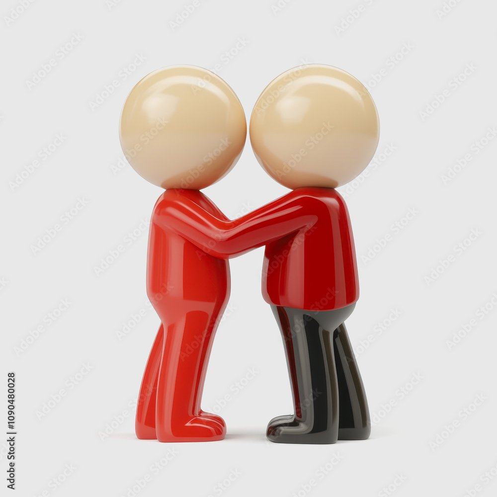 Poster two abstract characters engaged in a warm embrace displaying affection and connection in a minimalis