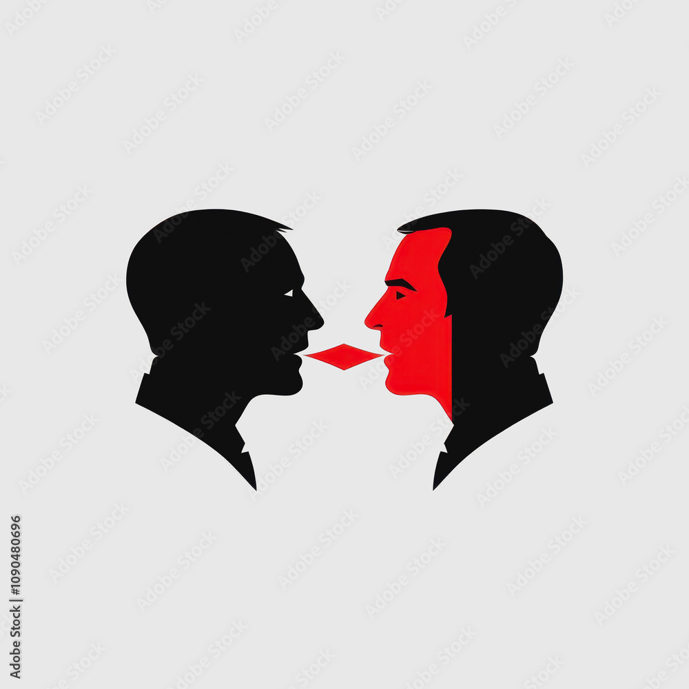 Poster two silhouetted figures engaged in a thoughtful exchange representing communication and connection i
