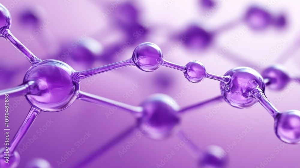 Poster abstract representation of molecular structures in purple tones.