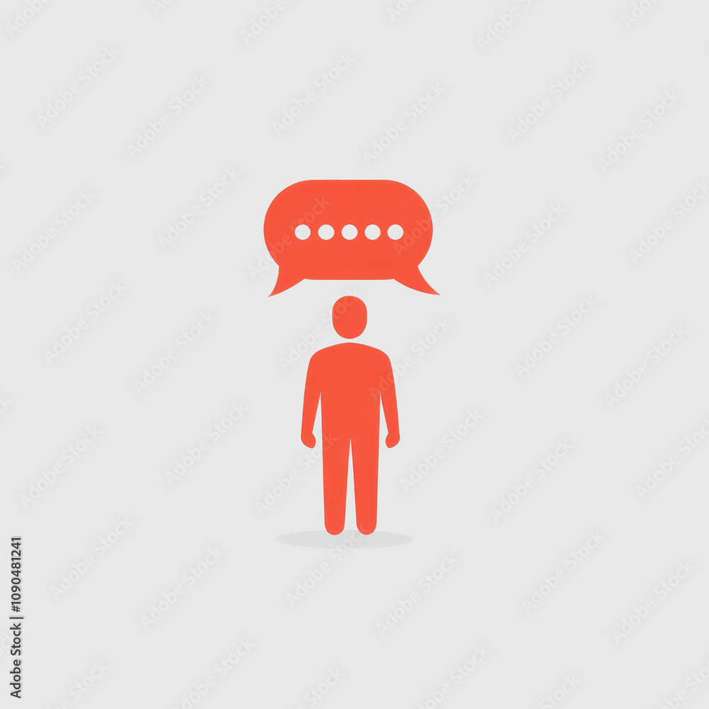 Poster simple illustration of a person standing with a speech bubble above their head in a minimalist style