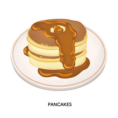 純喫茶のホットケーキ　色鉛筆タッチのイラスト