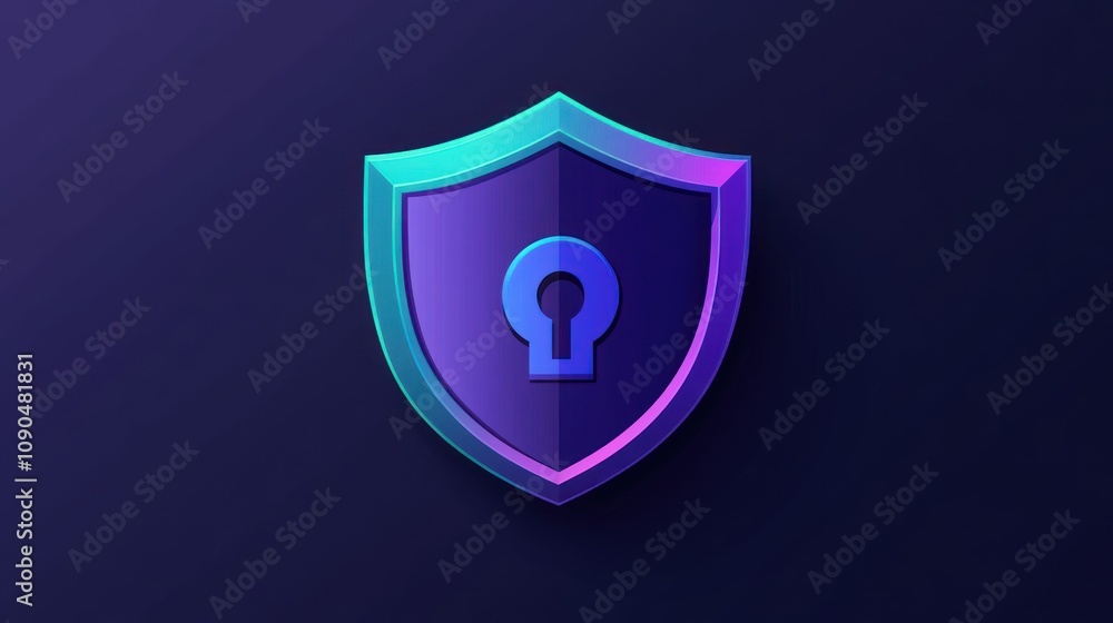 Poster a stylized shield icon featuring a padlock symbol, representing security and protection.