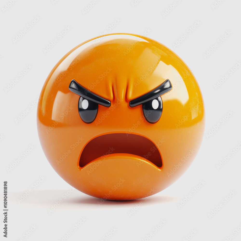 Poster expressive emotion representation: close-up of an orange angry face emoji with furrowed brows and in