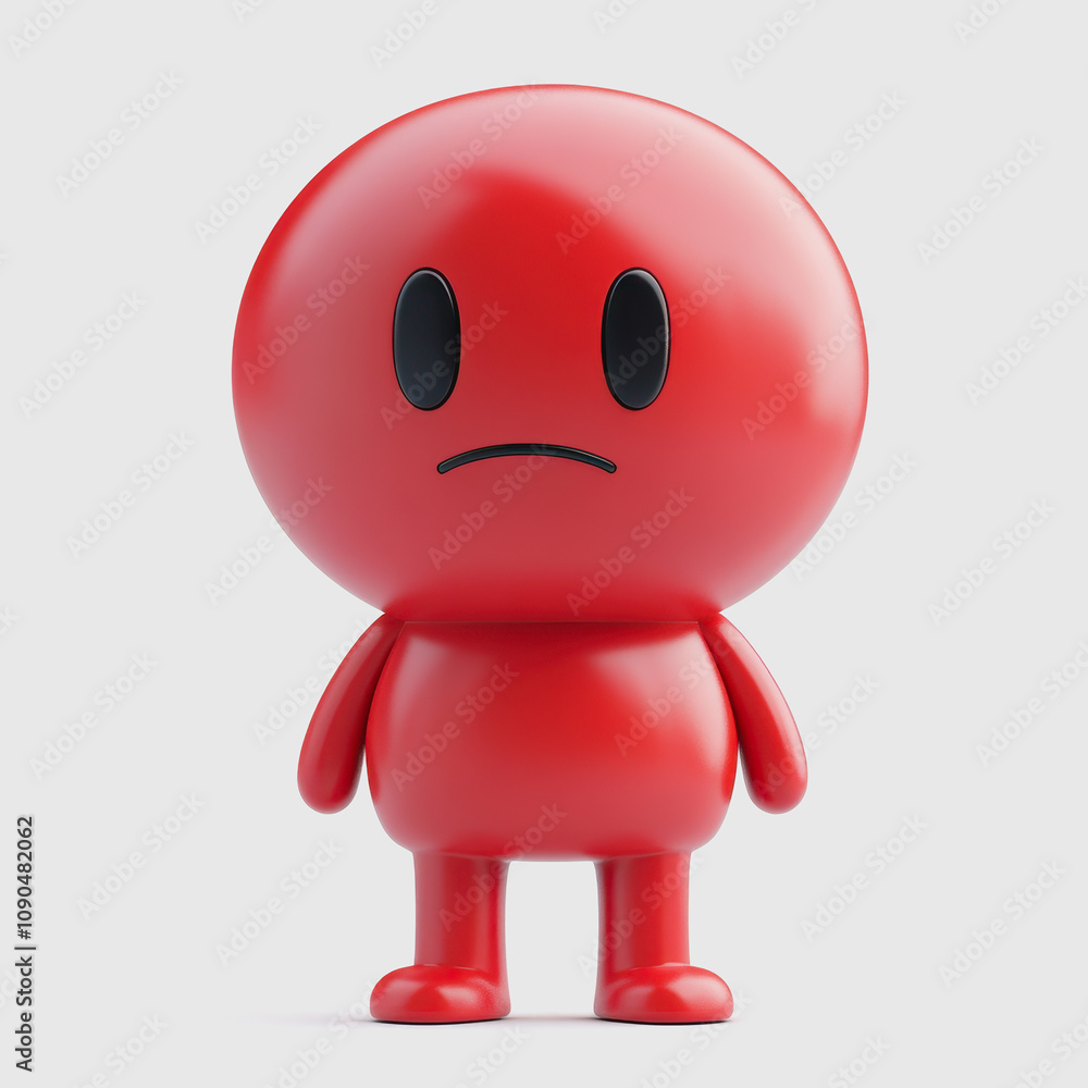 Poster cute and sad red character designed for animation and digital media, expressing emotions and suitabl