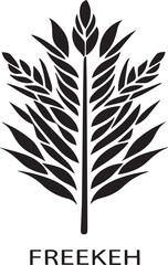 Fototapeta premium Freekeh Wheat Grain Stalk Vector Illustration: Healthy Ancient Grain Food Symbol, Black and White Graphic Design, Agricultural Crop Icon