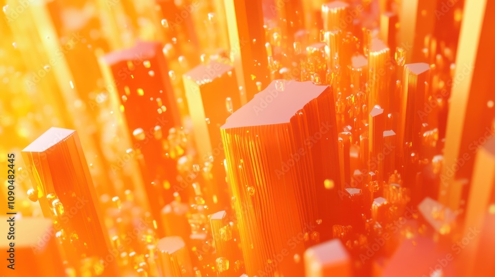 Poster Abstract 3D representation of glowing structures in warm colors.