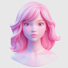 Fototapeta premium 3D Render of a Stylized Female Character with Pink Hair and Expressive Eyes Capturing a Playful and Imaginative Aesthetic in Modern Digital Art