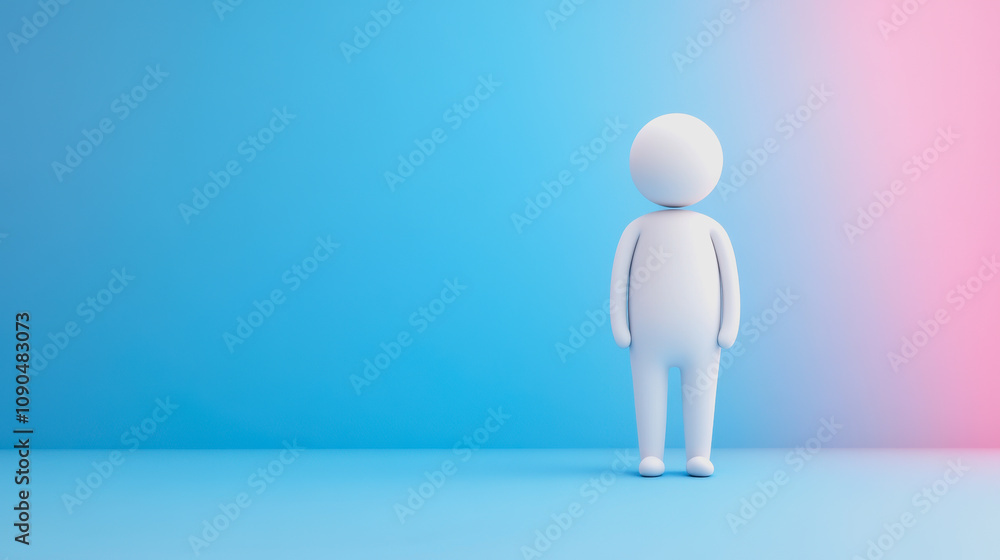 Poster minimalist character standing alone in a soft color gradient background representing loneliness and 