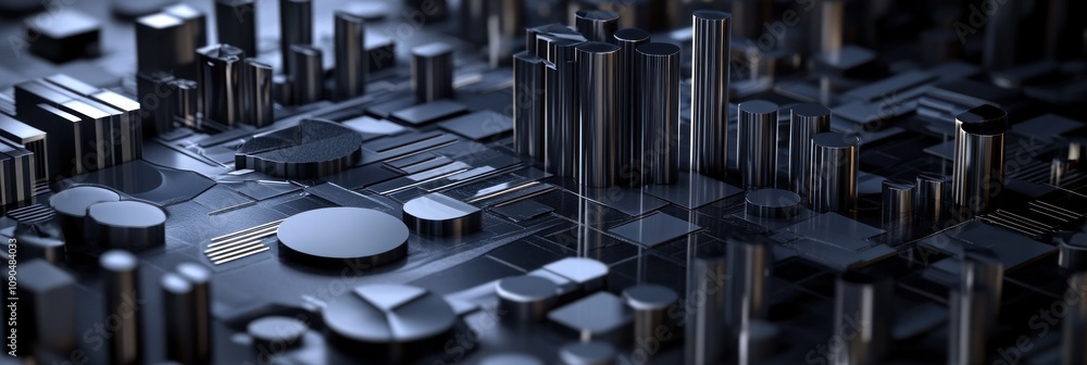 Leinwandbilder a close-up view of a complex circuit board with various geometric shapes and textures.