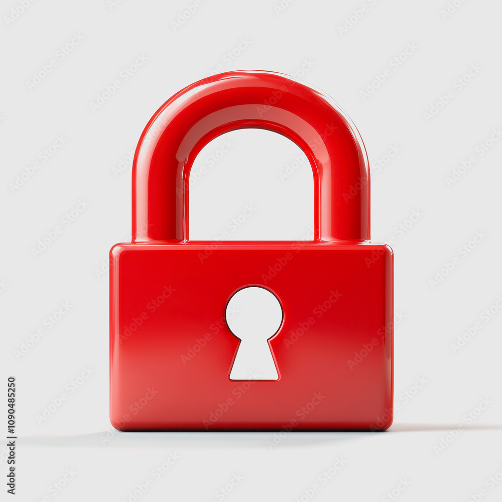 Poster bright red lock icon with keyhole symbolizing safety, security, protection, and privacy in digital a