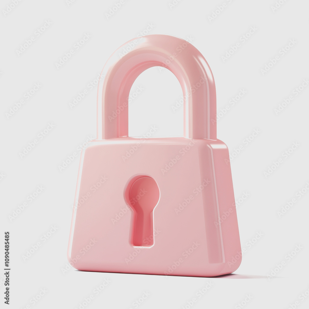 Aufkleber charming pink padlock with rounded edges on a soft gray background for security and protection conce
