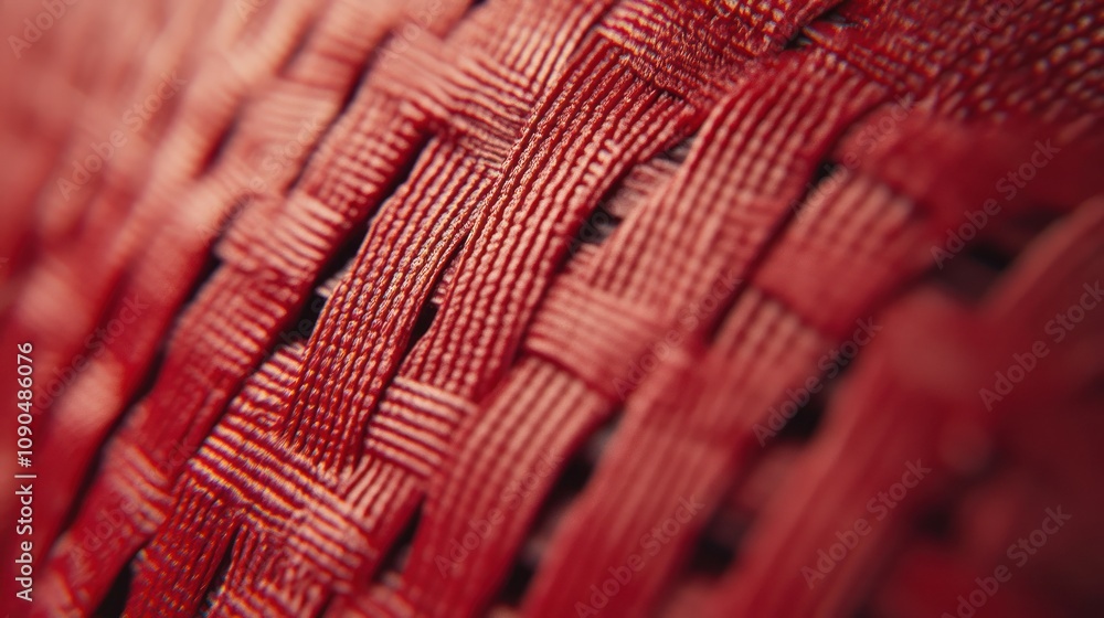 Poster close-up of intricately woven red material showcasing texture and pattern.