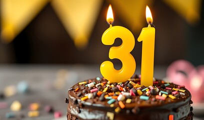 Birthday Cake with 31 Candles: Festive Celebration Close-Up. AI Generated