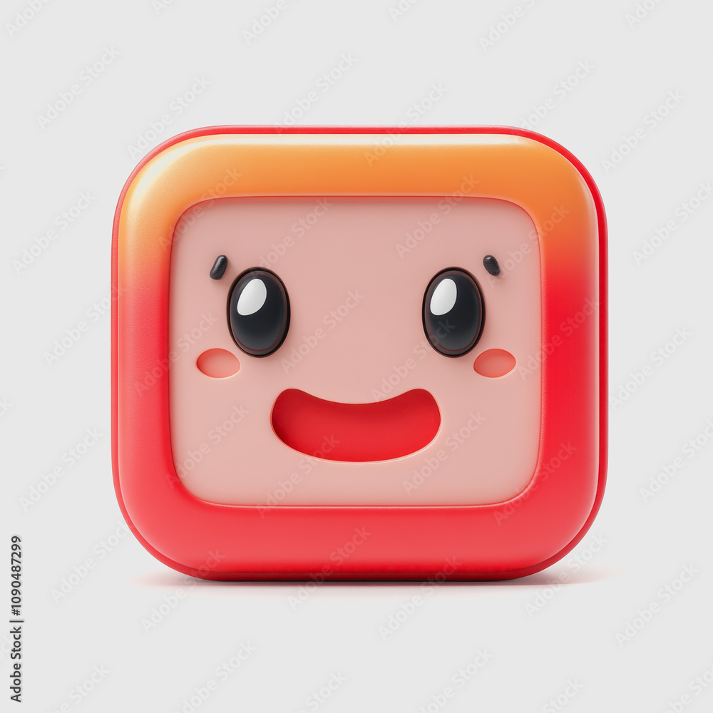 Poster cute and colorful character icon with a happy expression in a brightly colored squared shape, ideal 
