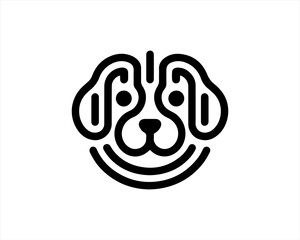 Naklejka premium Minimalist outline dog logo design icon symbol vector illustration.