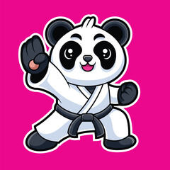 Cute Panda Karate Fighting Pose Cartoon Illustration