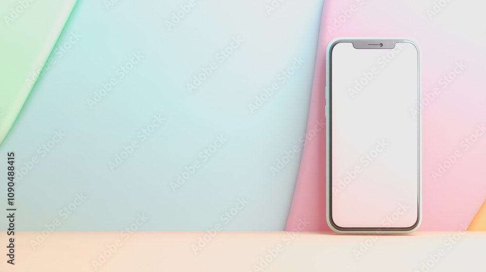Poster minimalist smartphone mockup on pastel colored background showcasing modern technology and design wi