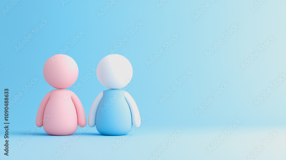 Poster colorful minimalistic characters representing friendship and unity with soft pastels on a gradient b
