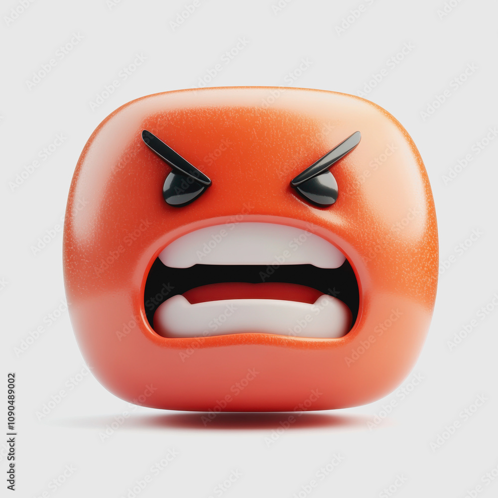 Poster red square emoji with angry expression displaying frustration and displeasure, perfect for illustrat