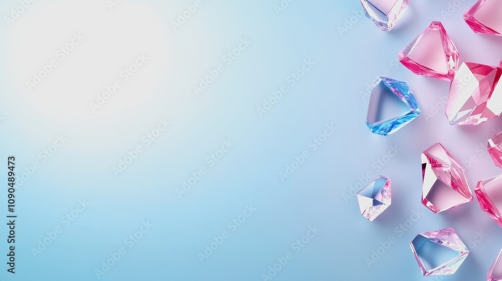 Poster colorful diamonds on soft blue background creating an elegant and sparkling visual display perfect f