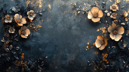 Fototapeta premium Elegant Gold and Black Floral Arrangement on Dark Background