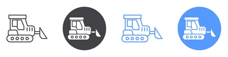 Bulldozer icon flat line symbol set.