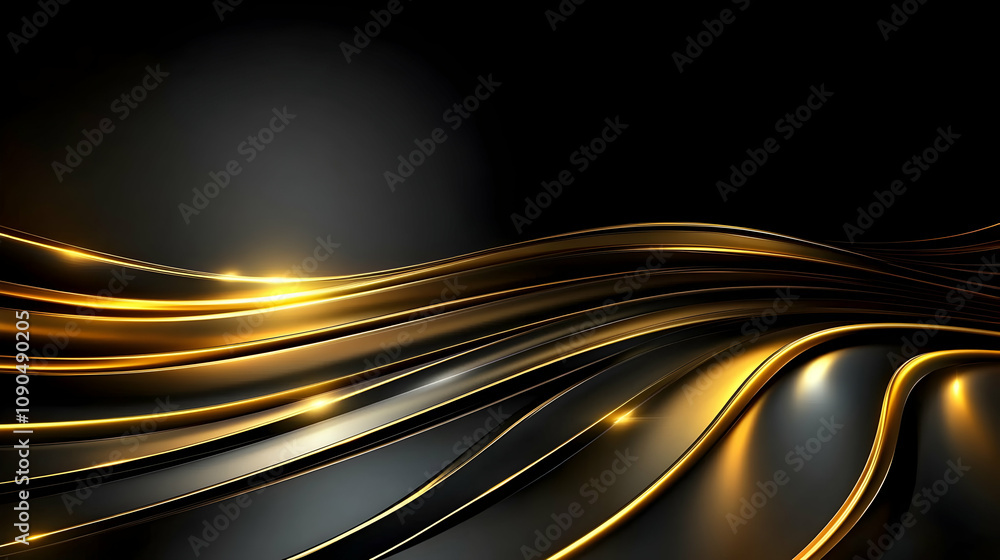 Poster abstract 3d gold and black waves flowing dynamically, creating a luxurious and elegant background de