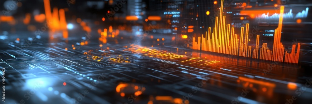 Aufkleber Abstract digital landscape with glowing data visualizations and futuristic elements.