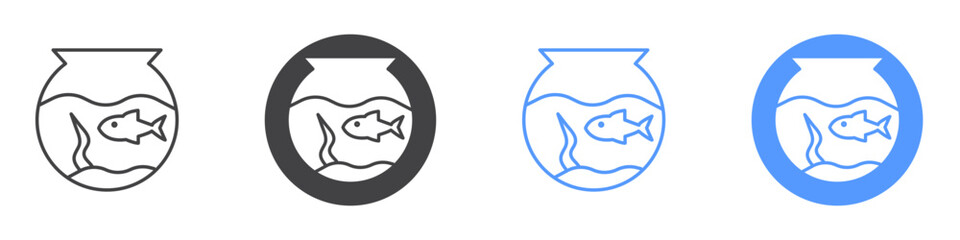 Fish bowl icon flat line symbol set.
