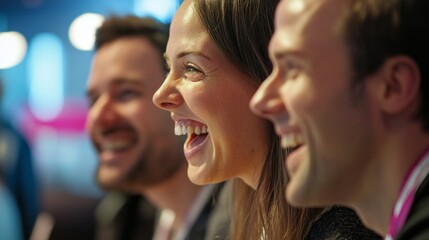 Naklejka premium Three people are smiling and laughing together