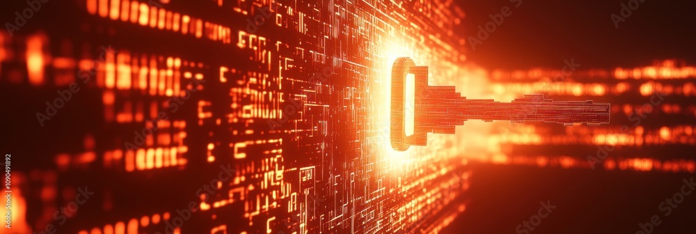 Aufkleber A digital key unlocking a stream of data, symbolizing cybersecurity and access control.