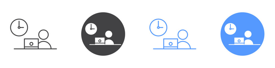 Office time icon flat line symbol set.