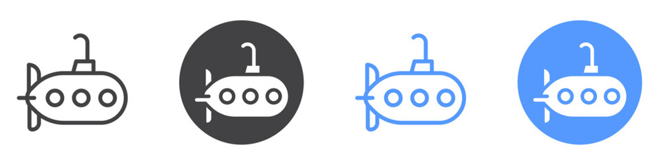 Submarine icon flat line symbol set.