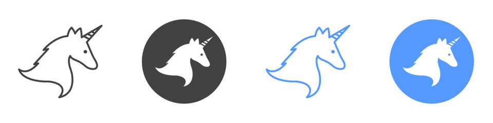 Fototapeta premium Unicorn icon flat line symbol set.