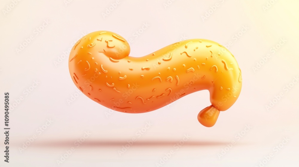 Poster a playful, abstract orange shape resembling a whimsical food item, floating with a glossy finish.