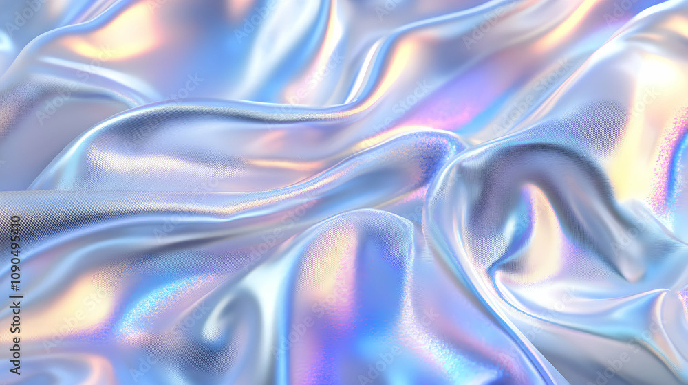 Aufkleber iridescent fabric drapes in soft, dreamy waves, creating an abstract 3d background texture