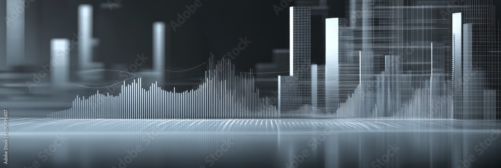 Poster Abstract visualization of sound waves or data metrics in a digital environment.