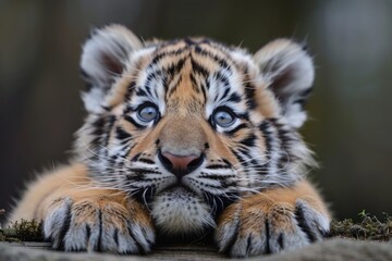 Obraz premium Close-Up Portrait of a Curious Tiger Cub