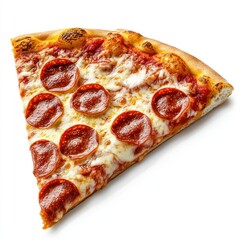 A slice of pepperoni pizza with melted cheese and a golden crust.