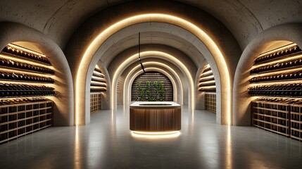 Fototapeta premium Wine cellar scene, premium wine collection on display