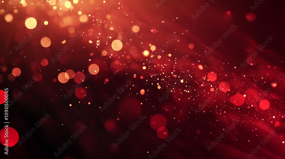 Poster abstract red background with bokeh defocused lights and stars - generated ai