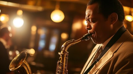 Expressive Saxophonist Performing in a Jazz Venue