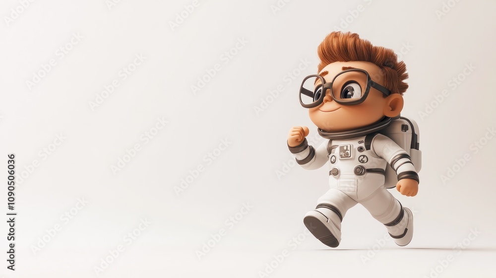 Aufkleber a cheerful cartoon boy in a spacesuit running playfully.