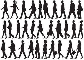business people silhouette, man and woman team, isolated on white background	